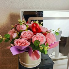 Elegant Floral Round Faux Flowers Hat Box/ Storage 38cm across x 18.5cm