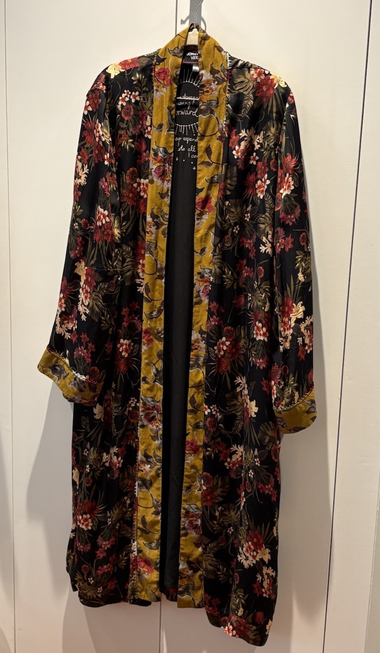 Johnny Was Black Floral Embroidered Open Kimono Long Jacket Size L Boho Chic