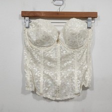 Vintage Carnival Lace Bustier Strapless Corset Top Long Line Bra Ivory Boned 38C