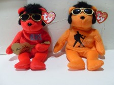 Lot of 2 TY ELVIS BEANIE BABIES 09 red w/ guitar 08 orange w/ glasses w/ tags