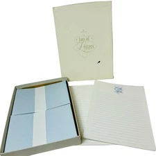 Vintage Hallmark Lots of Letters Stationery Set Blue Rose 43 Sheets 24 Envelopes