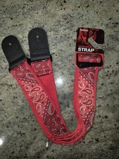 D  Addario Red Paisley Guitar Strap Adjustable Woven Fabric Leather Ends