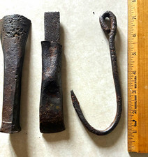 Lot de 3 outils en fer pour commerce de fourrure, crochet et 2 gouges