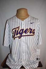 Nike LSU Tigers Men's Pinstripe Replica Full-Button Baseball Jersey NWT
