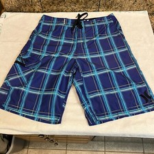 Hurley Recycled Mens Purple Blue Plaid Board Shorts Swim Trunks 30