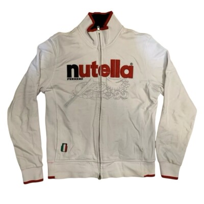 Nutella Brand Embroidered Zip Up Sweatshirt White Size Large Chocolate Spread