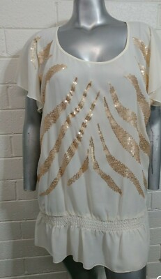 NWT Woman LANE BRYANT TOP BLOUSE TUNIC Size18/20 Sheer Embellished Waist elastic
