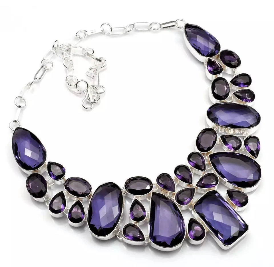 Collar grande hecho a mano de piedras preciosas amatista púrpura cuervos 112 gms Foto 2 de 4