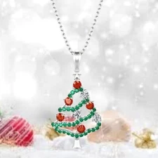 Christmas Tree Necklace New Red Green Crystal Mother Daughter Friend Sister Gift