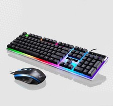 Image of Gaming Keyboard Mouse Set USB Rainbow RGB LED Wired For PC Laptop PS5 Xbox One