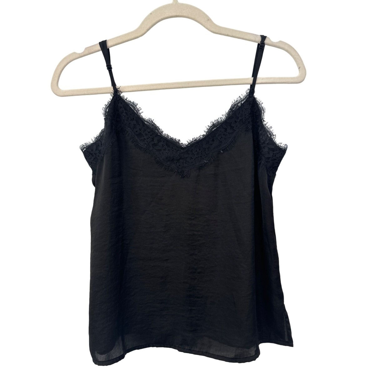 BP Lace Trim Crop Cami Top Women XXS Black Camisole Tank Polyester