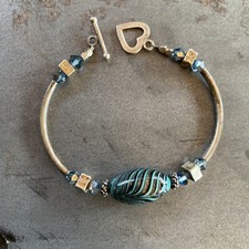 Sterling Silver And Glass Bead Beautiful Fancy Toggle Clasp Bracelet