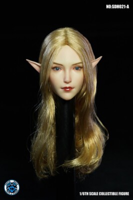 SUPER DUCK SDH021A Elf Ear Girl Head Sculpt Model 1/6 Suntan Skin Blonde Hair