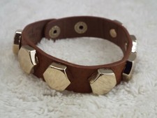 Brown Leather Bold Studded Snap Strap Bracelet F22 