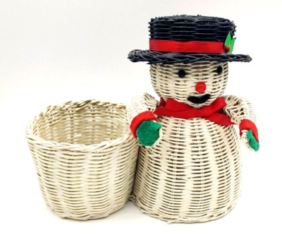 Vintage John Henry Co. Christmas Rattan Wicker Snowman Planter Candy Holder