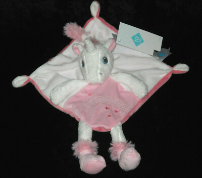 Doudou carré plat Licorne rose et blanc étoiles coeur Tex Baby