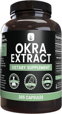 Okra Extract (365 Capsules) No Magnesium or Rice Fillers, Always Pure, Lab Verif
