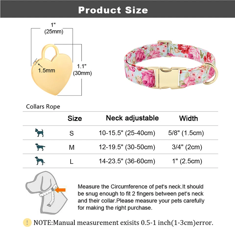 定制狗项圈个性化花卉尼龙狗狗男孩/女孩带心脏标签 — 第 2/4 张图片