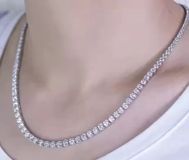 14K White Gold Plated 4mm Rd Cut Lab-Created Diamond Women's Tennis Necklace 18