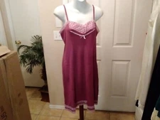 Vintage Full Slip Dress Chemise European Raspberry Embroidery Detail SZ M