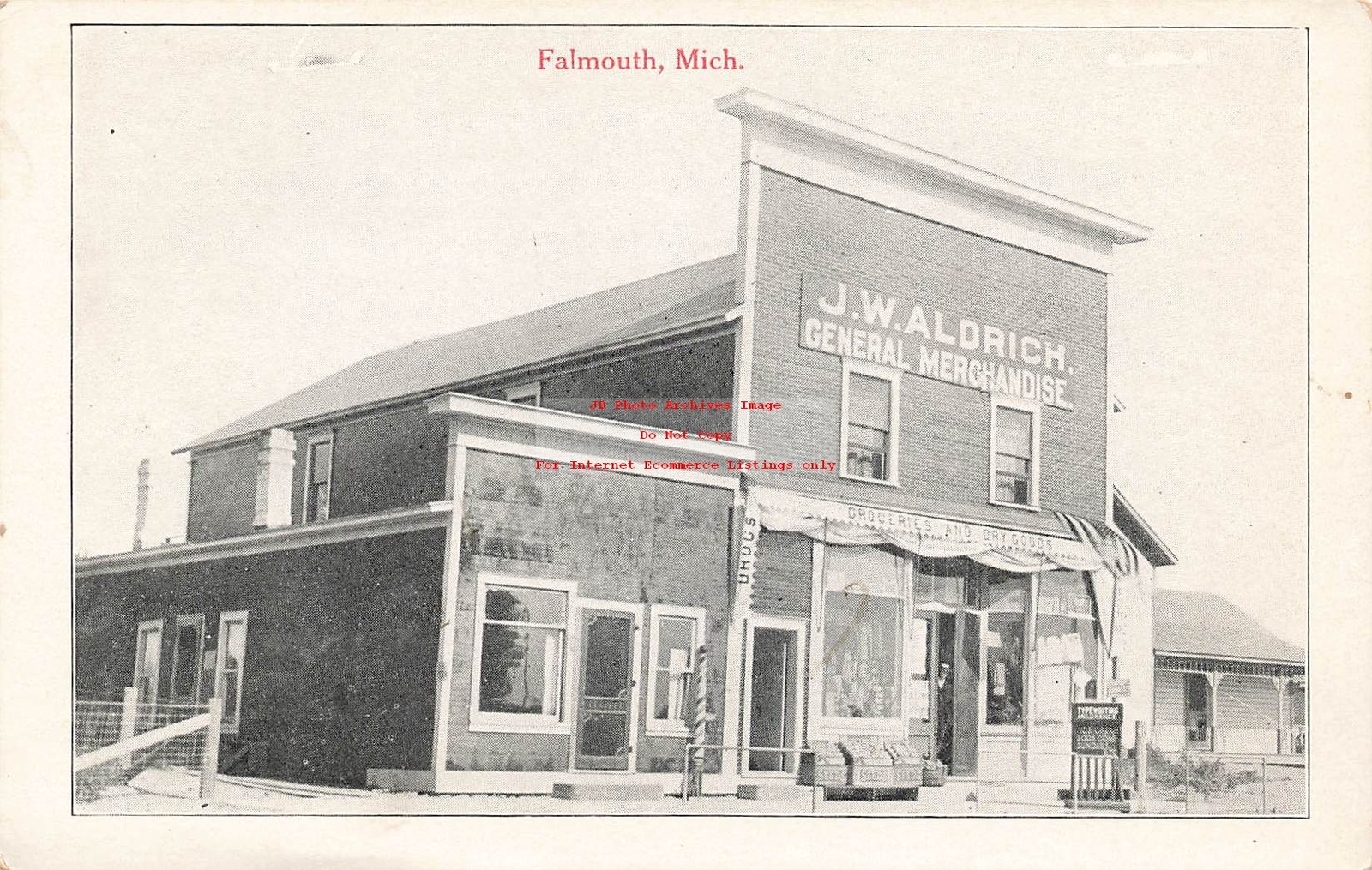 MI, Falmouth, Michigan, JW Aldrich General Store, Exterior View, 1920