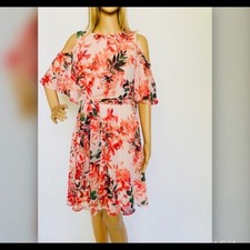 Calvin Klein Irmina Cold Shoulder Dress Floral Pink SZ 8 NWT