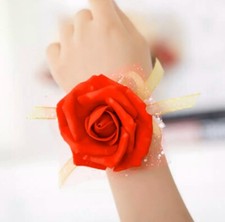 New Bridesmaid Wrist Corsage Wedding Party Rose Bracelet Silk Flowers Ribbon Pop