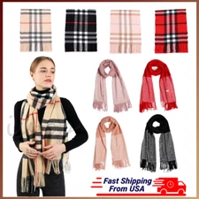 Mens Womens Winter Cashmere Scarf Scarves Plaid Wool Striped Warm Christmas Gift