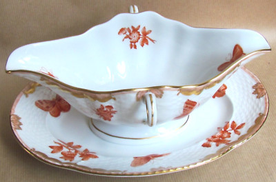 HEREND PORZELLAN VICTORIA FORTUNA ROST 234/VBOH SAUCIERE & UNTERTELLER (11002)