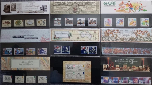 GB 1988 PRESENTATION PACKSx 8 & 1 MINI SHEET + 9x FIRST DAY COVERS PICTORIAL HS