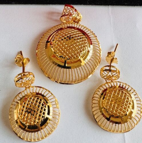Pure 22K 916 Real Fine Gold Set Round Shape Earring Pendant only 9.3g
