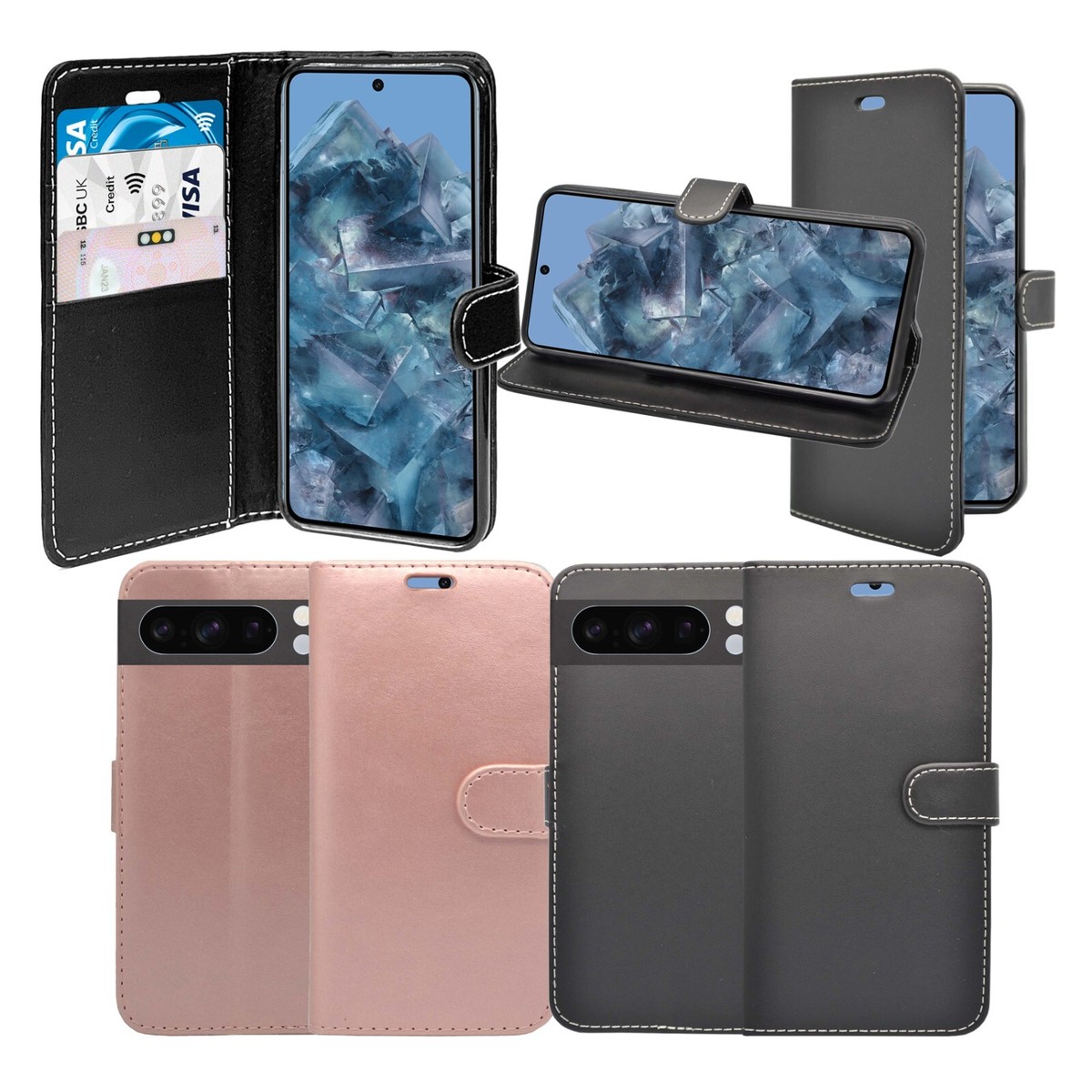 Custodia In Pelle Con Chiusura Magnetica Per Google Pixel 6 Pro – Cover A Libro Con Slot Porta Tessere E Supporto Integrato (Nero) - 3
