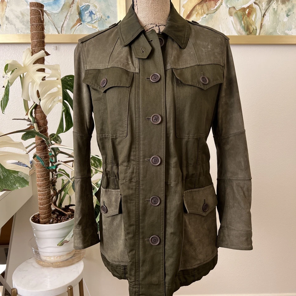 Abrigo Parka Chaqueta de Cuero Militar Verde Burberry Brit Talla 36 O US 2 Foto 2 de 4