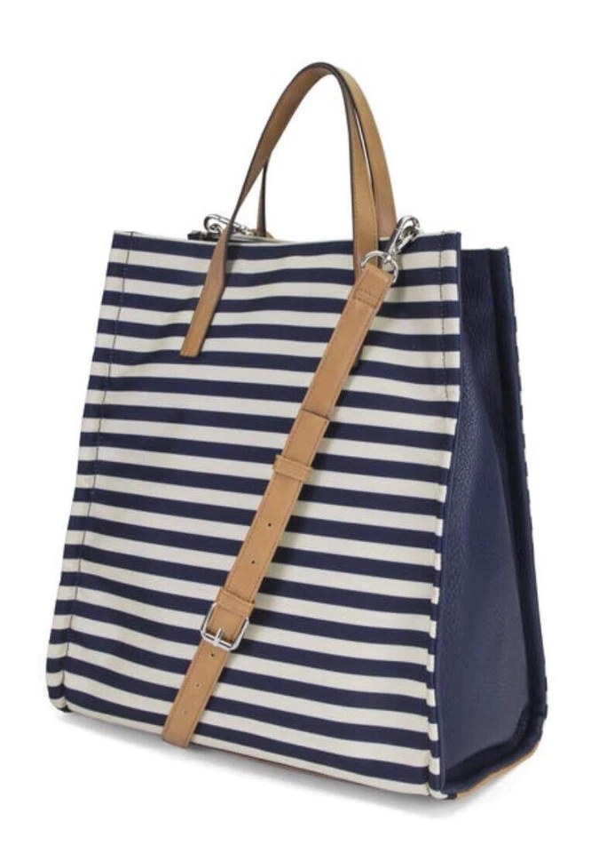 Bonito bolso de mano para mujer Nautica, rayas índigo, nailon guijarro lona azul/blanco Str Foto 4 de 4