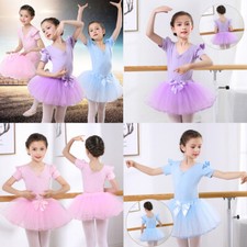 Kinder Ballett Kleid Kurz&auml;rmelig Gymnastik Ballerina Trikot Tutu Rock Dancewear