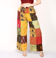 Women Patchwork Wide Leg Pants Acidwash Elastic Waist Trouser Wholesale mix lot