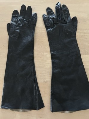 VTG Ladies Gloves Real Kid Skin Black 7 sz 188 B Unlined EUC
