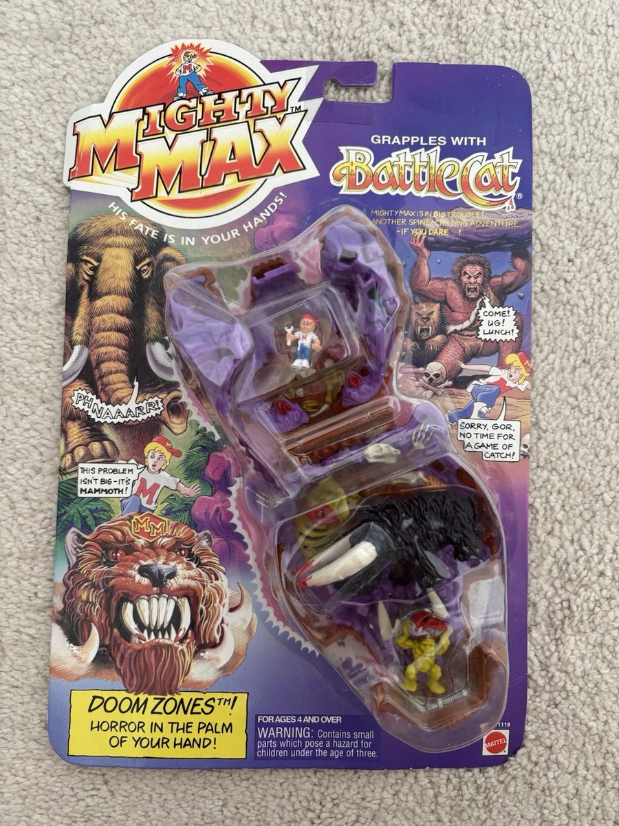 Vintage 1993 Mattel Bluebird Mighty Max Battle Cat Doom Zones MOSC