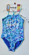 Hurley Little Girl's Size 7/8 1 Pc Blue Green Purple Silver Logo Swimsuit NWT