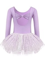 Zaclotre Ballet Leotards Classic Long Sleeve Ballerina Outfits Purple- Bow Back