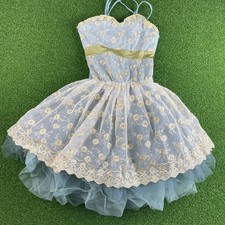 Vintage Curtain Call Girls Light Blue Embroidered Tulle Costumes Tutu Dress 8C
