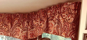 5 piece Rust, Burgundy Brown Floral Paisley Curtain Valances, 3 swags 2 straight