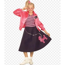 Girls Nifty 50s Poodle Skirt Costume Halloween Dress Up Size 8-10 Pink Black New
