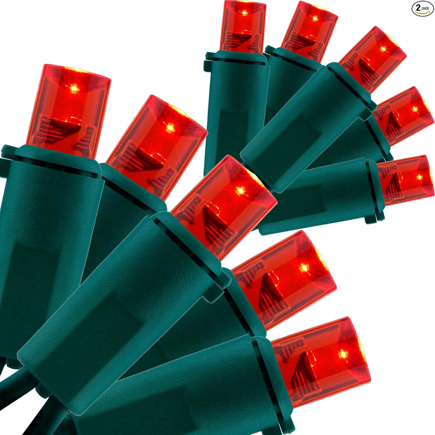 Red Wide Angle LED Christmas Lights 200 Count 50 ft, Pack of 2 Strands 25 ft Red