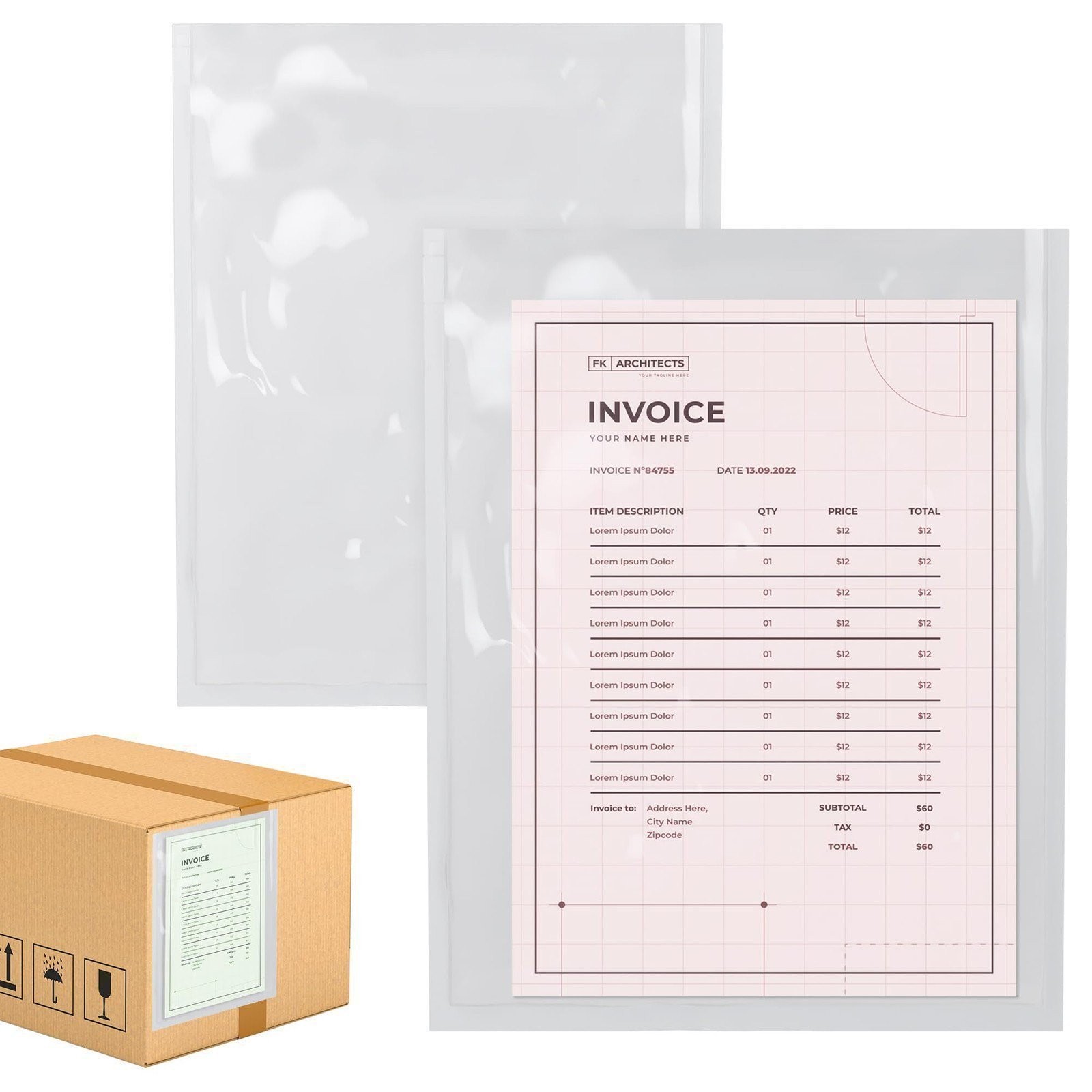 Packing List Envelopes, Clear 9.5 x 12 Inch, Self Seal, Poly 2 Mil, 500 Pack