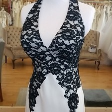 Xscape Women's White  With Embroidered Black  Lace Gown Wedding Dress Size 12
