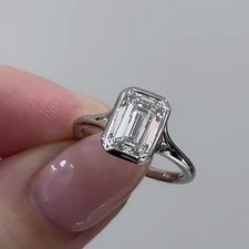 3.75 TCW Emerald Cut Moissanite Bezel Set Engagement Ring 14K White Gold Plated