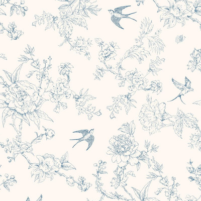 Peel and Stick Wallpaper 17.3''X80'' White and Blue Birds Floral Wallpaper Vintage
