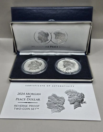 2024 Morgan and Peace Dollar Reverse Proof Two-Coin Set  (24XS)