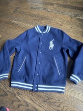 Polo Ralph Lauren Big Kids Varsity Jacket Size L 14-16 Navy Cream